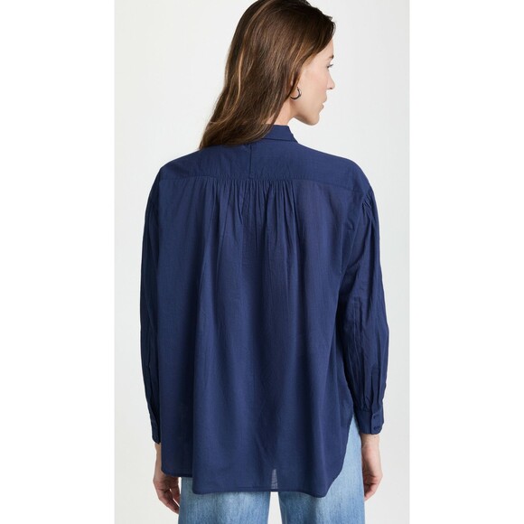 Nili Lotan Miles Tunic Shirt Top Solid Cotton Oversized Blue Formal M 281392 - Picture 4 of 8